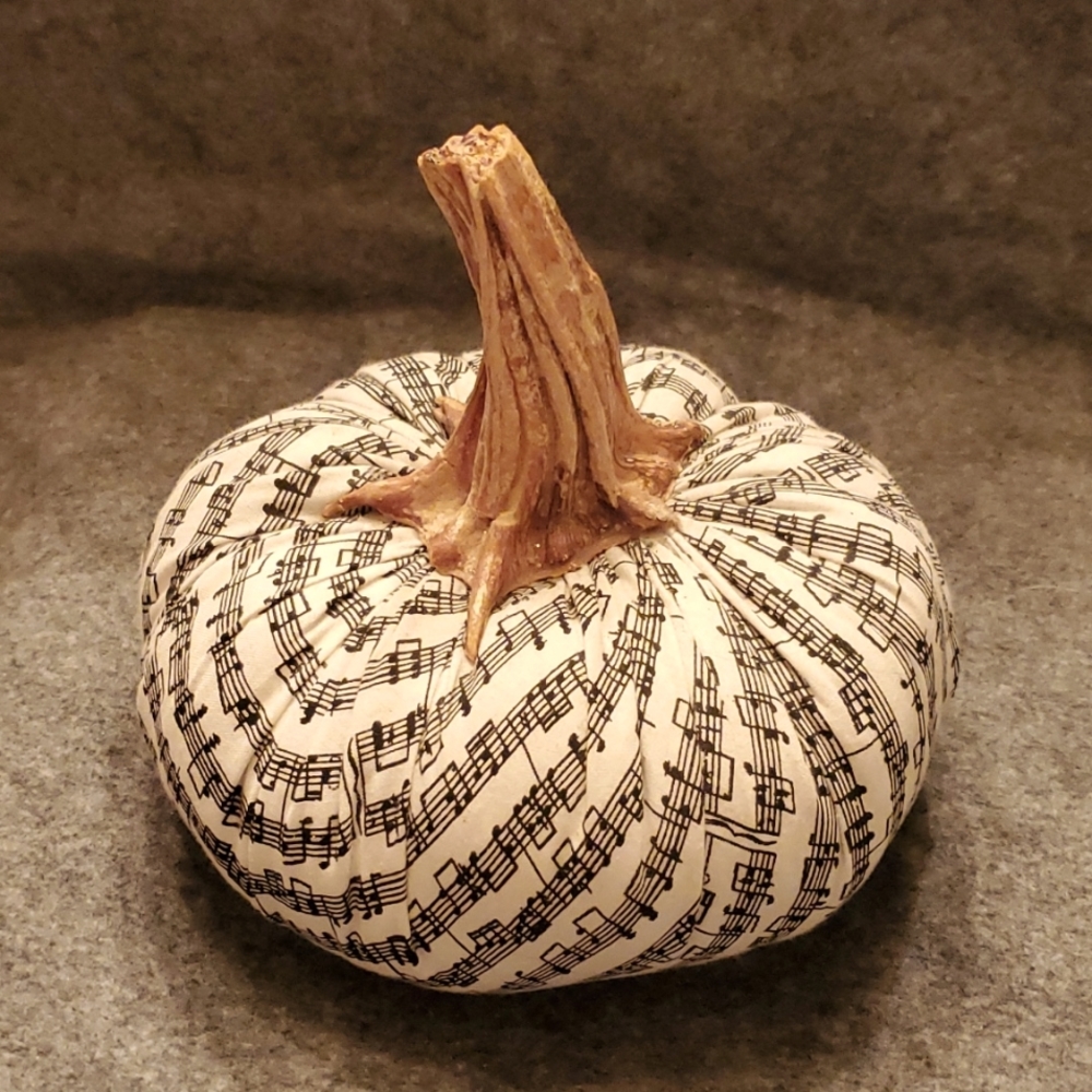 Lg. Homemade Musical Fabric Pumpkin with real Pumpkin Stem
